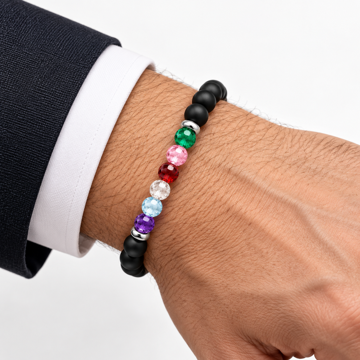 9-O'Clock Geburtsstein-Armband Onyx personalisiert – Herren – Vatertagsgeschenk