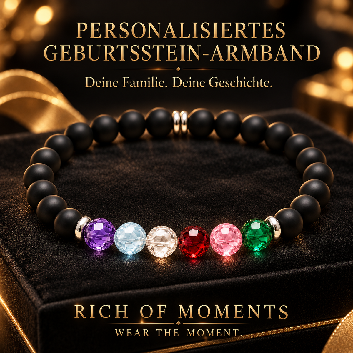 9-O'Clock Geburtsstein-Armband Onyx personalisiert – Herren – Vatertagsgeschenk