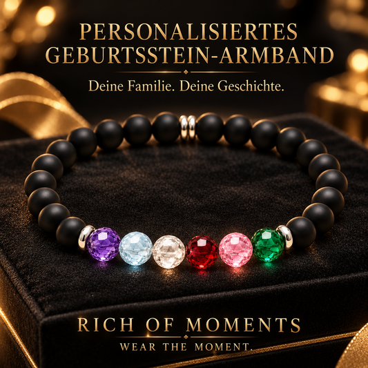 9-O'Clock Geburtsstein-Armband Onyx personalisiert – Herren – Vatertagsgeschenk