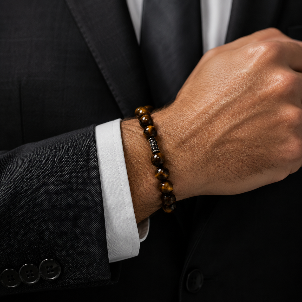 XXL Tigerauge Herrenarmband 24cm Übergröße - Antik - Silber Spacer