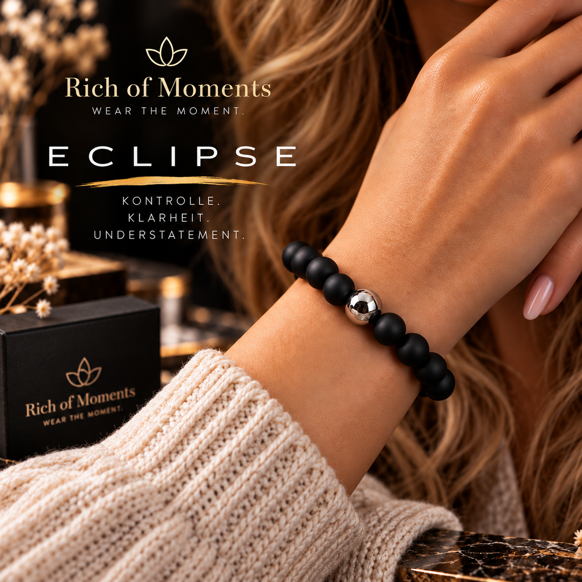 ECLIPSE – Damenarmband Onyx Matt Silber | 9 O'Clock®