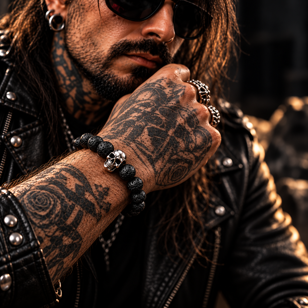 Herrenarmband Lavastein Totenkopf - REBEL 9 O'CLOCK®