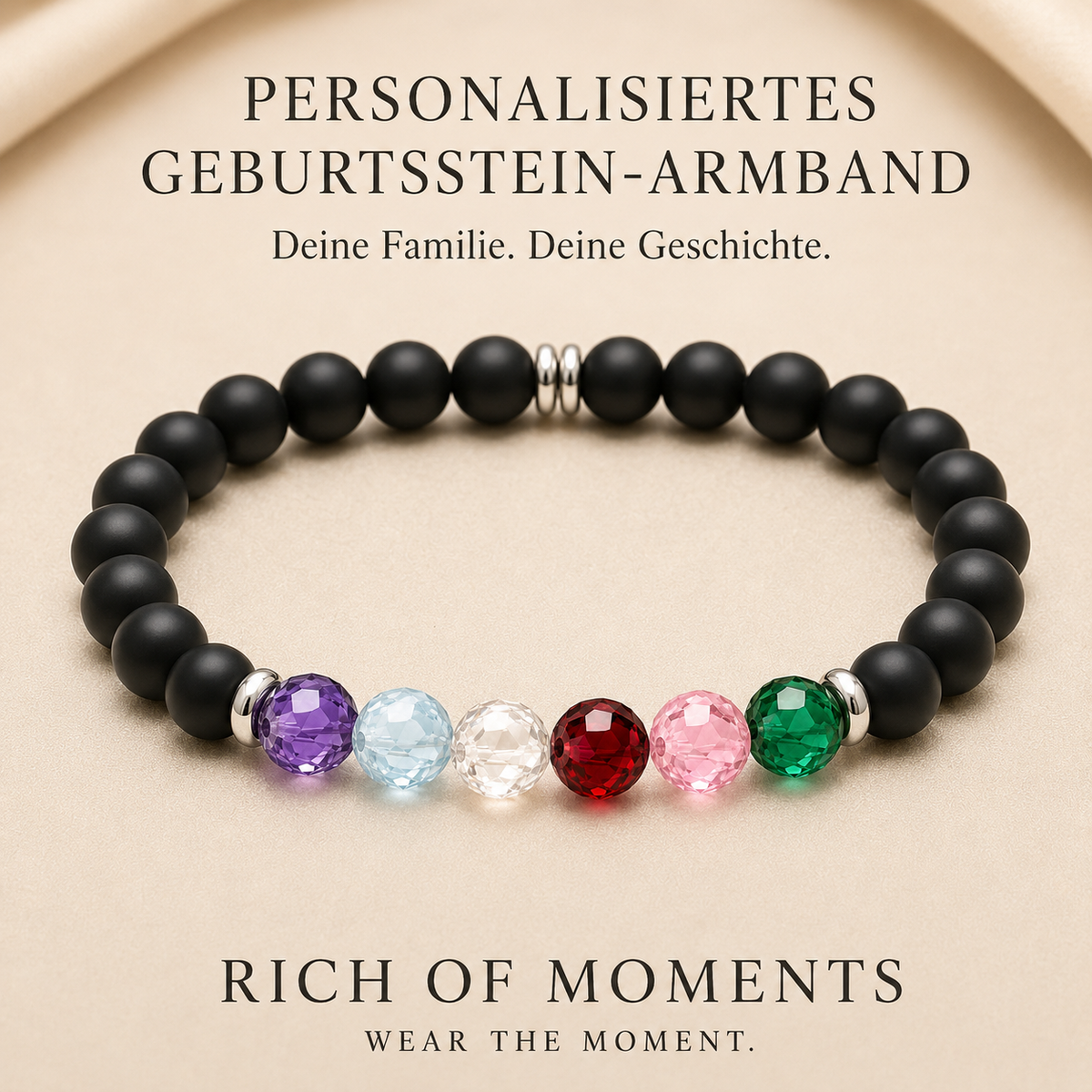 9-O'Clock Geburtsstein-Armband Onyx personalisiert – Herren – Vatertagsgeschenk
