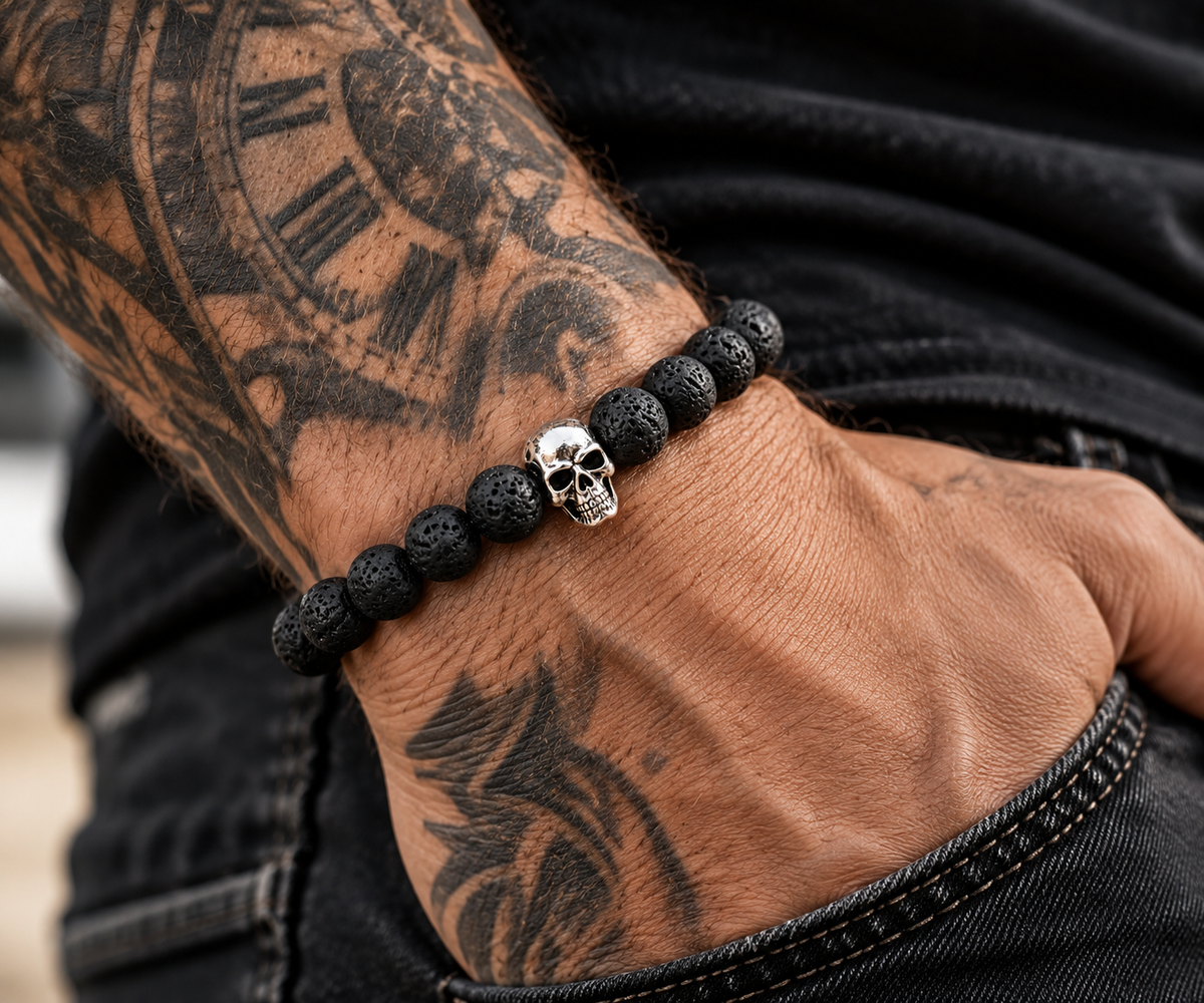 Herrenarmband Lavastein Totenkopf - REBEL 9 O'CLOCK®