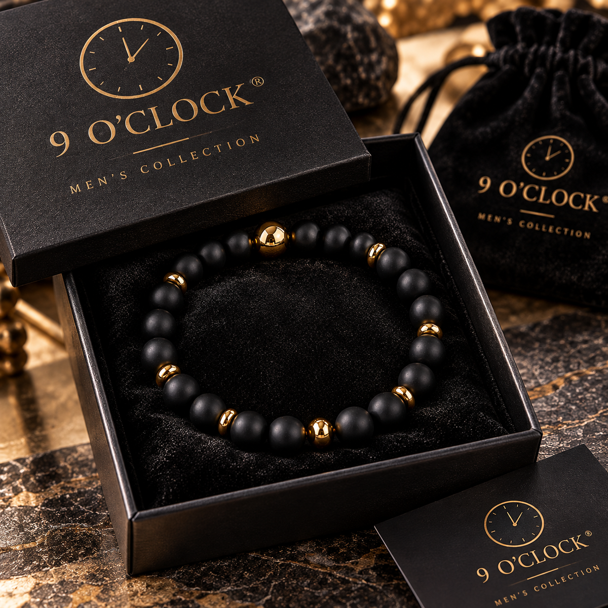 Herrenarmband Onyx Matt & Gold -AURON