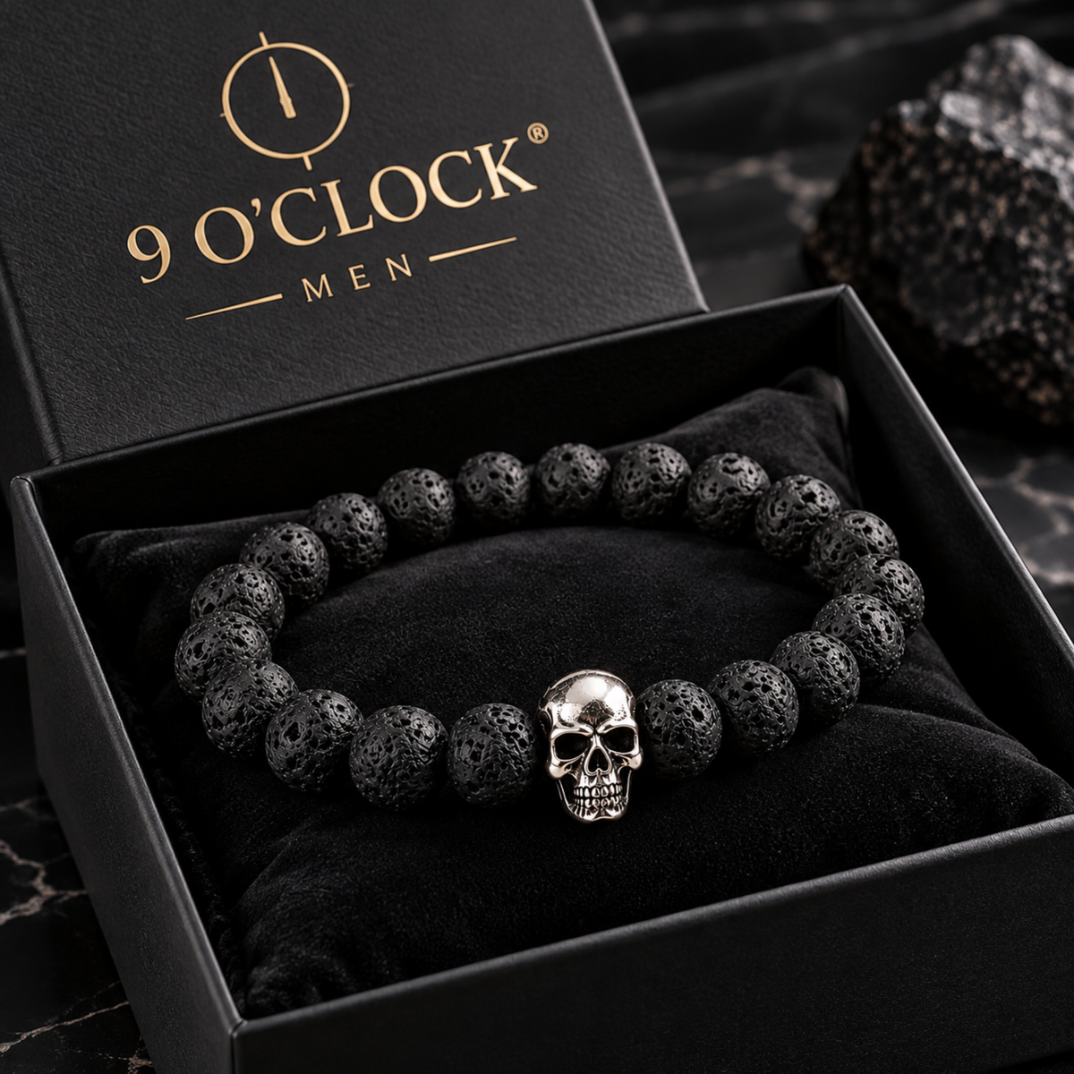 Herrenarmband Lavastein Totenkopf - REBEL 9 O'CLOCK®