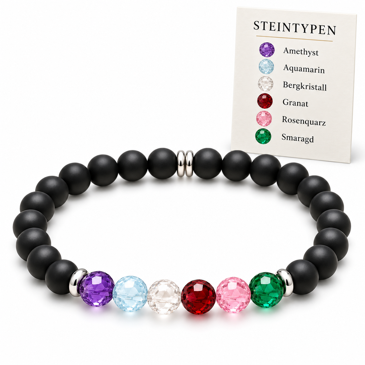 9-O'Clock Geburtsstein-Armband Onyx personalisiert – Herren – Vatertagsgeschenk & Familienerbstück mit natürlichen Edelsteinen, handgefertigt in Deutschland