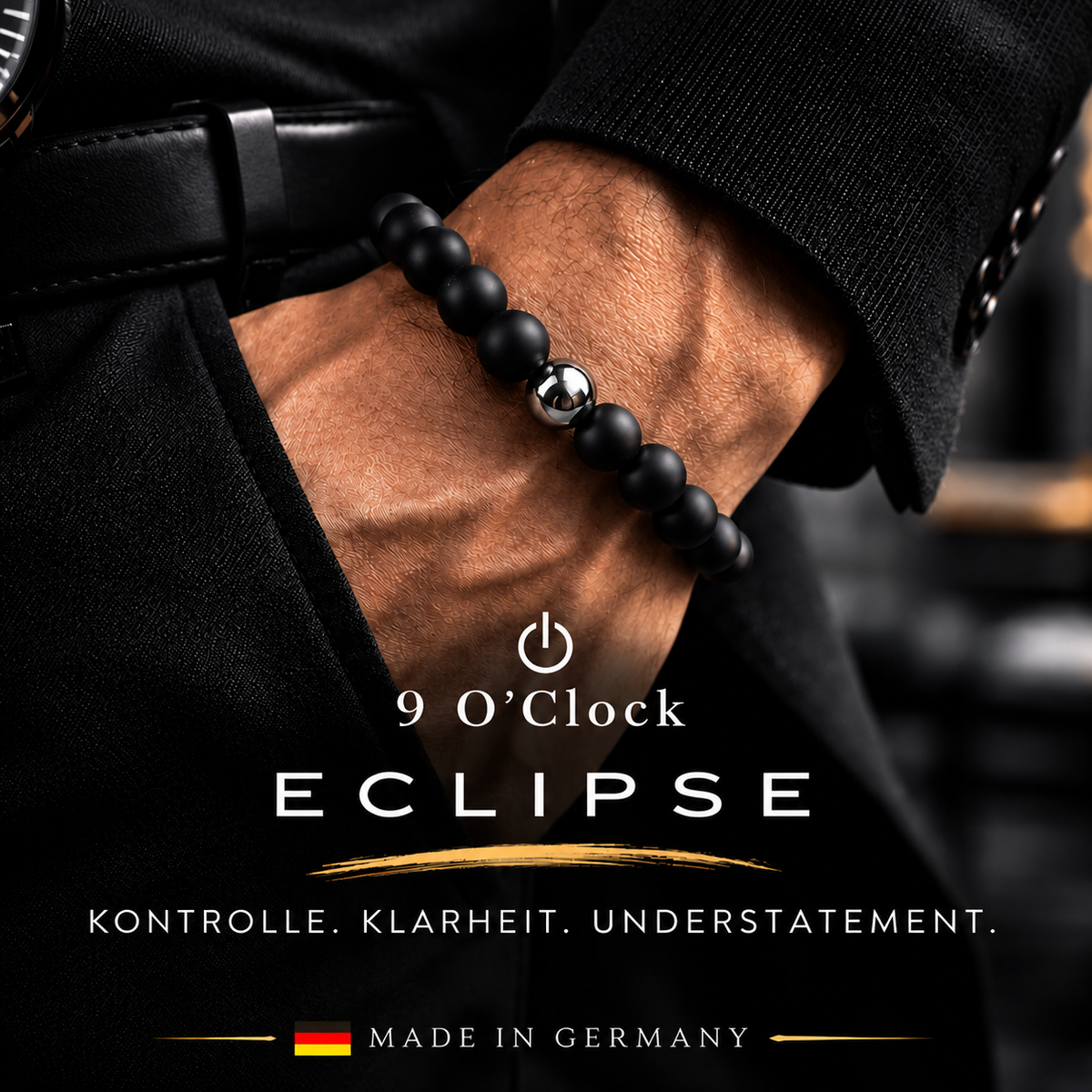 ECLIPSE – Herrenarmband Onyx Matt Silber | 9 O'Clock®